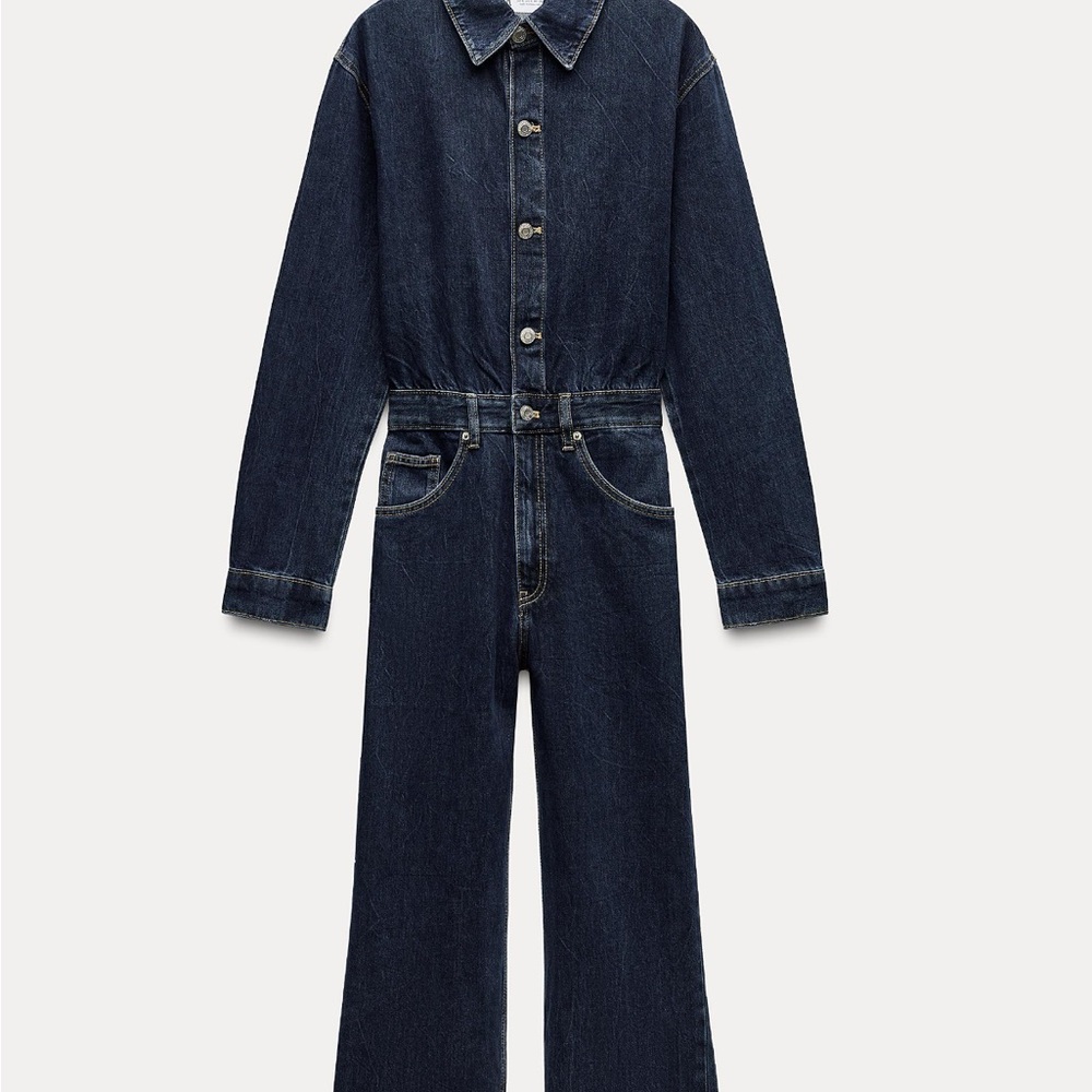 Zara TRF wide leg full length denim jumpsuit